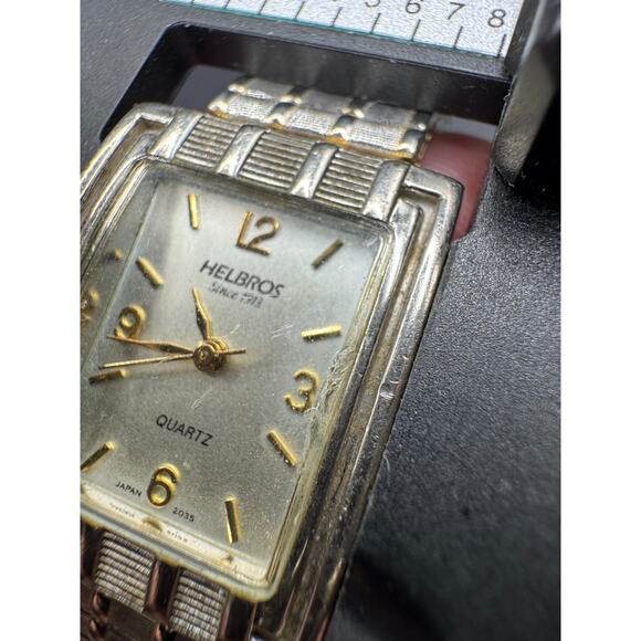 Vintage Helbros Ladies Quartz Silver Tone Tank Watch 377 Stretch Band 21mm - Picture 10 of 10